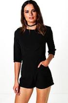 Boohoo Ellie 3/4 Sleeve Solid Colour Playsuit