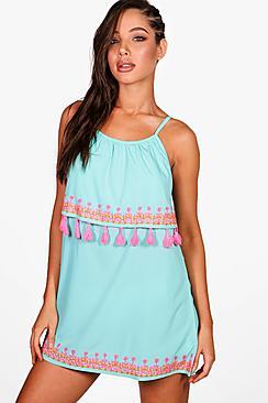 Boohoo Alice Tassel Detail Beach Dress