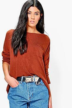 Boohoo Olivia Pocket Crew Neck Jumper