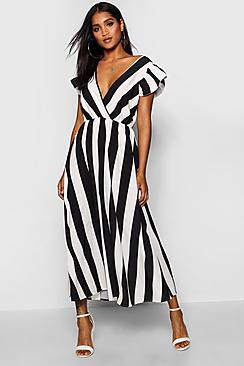 Boohoo Ruffle Sleeve Plunge Front Belted Maxi Dress