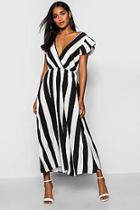 Boohoo Ruffle Sleeve Plunge Front Belted Maxi Dress