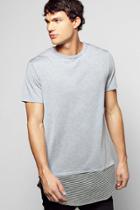 Boohoo Longline T Shirt With Stripped Fishtail Hem Grey