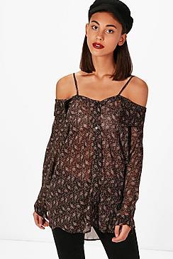 Boohoo Louisa Paisley Cold Shoulder Shirt
