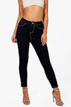 Boohoo Petite Luci Contrast Stitch High Waisted Skinny Jeans