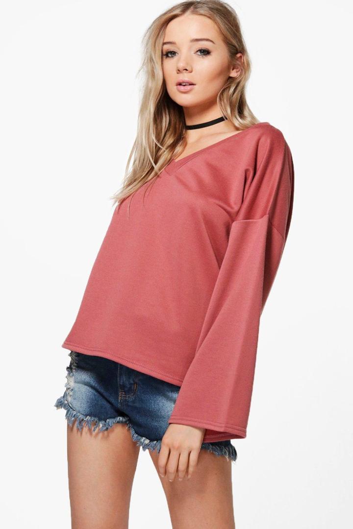 Boohoo Taylor V Neck Oversized Sweatshirt Terracotta