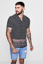 Boohoo Border Print Revere Short Sleeve Shirt