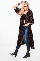Boohoo Melissa Metallic Print Maxi Tie Front Kimono