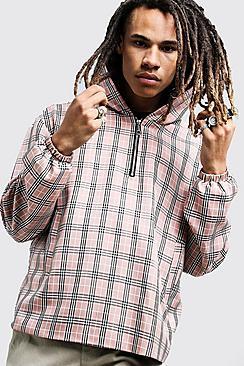 Boohoo Check Half Zip Hooded Jacket
