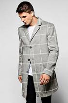 Boohoo Grey Wool Mix Check Overcoat