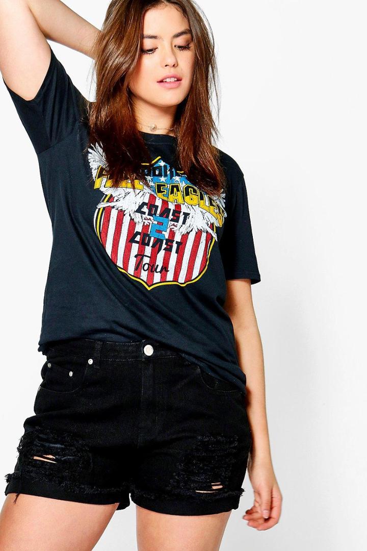 Boohoo Plus Imogen Ripped Denim Short Black