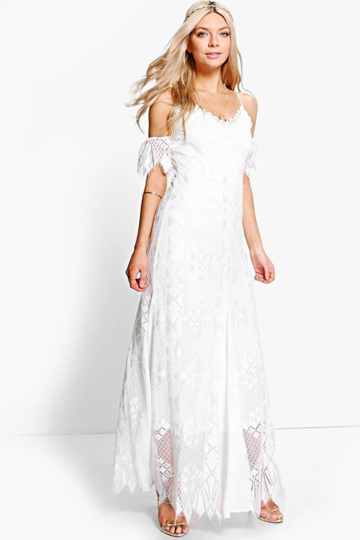 Boohoo Boutique Che Lace Panelled Maxi Dress Ivory