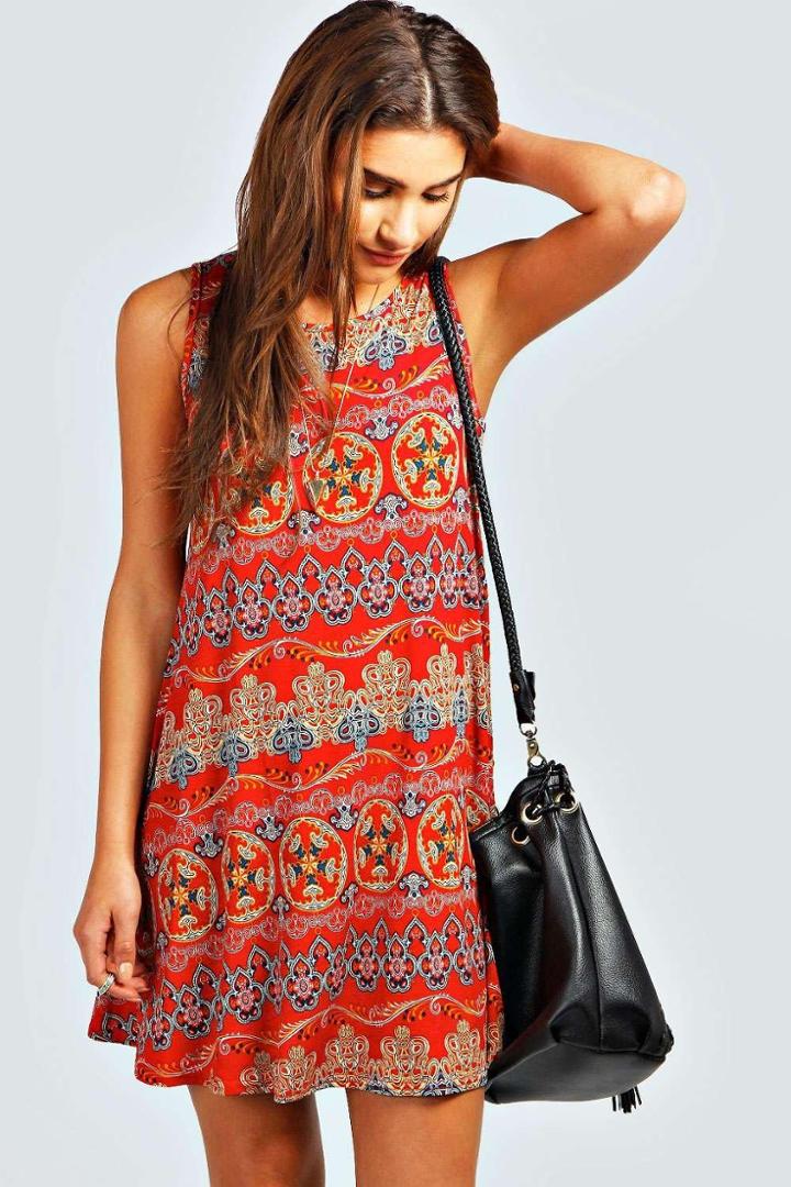 Boohoo Leanne Paisley Swing Dress Red