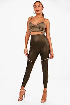 Boohoo Astra Zip Detail Leather Look Leggings
