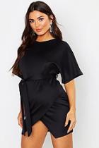 Boohoo Crew Neck Belted Wrap Dress