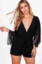 Boohoo Plus Molly Lace Wrap Slinky Playsuit