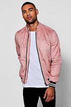 Boohoo Pink Faux Suede Bomber Jacket