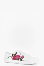 Boohoo Amy Floral Embroidered Lace Up Trainer White