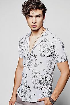 Boohoo Short Sleeve Monochrome Floral Shirt