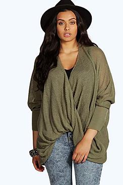 Boohoo Plus Wrap Front Knitted Jumper