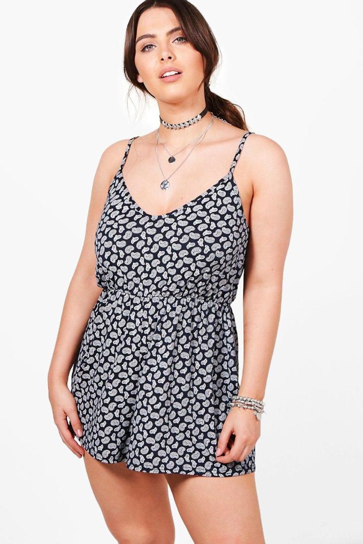 Boohoo Plus Amanda Strappy Paisley Print Playsuit Multi