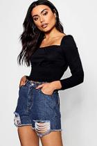 Boohoo Bella Shirred Puff Sleeve Top