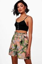 Boohoo Tall Georgia Safari Print Paperbag Waist Shorts