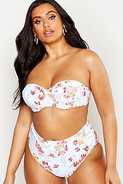 Boohoo Plus Pastel Floral High Waisted Bikini