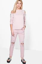 Boohoo Adaline Split Knee Stud Detail Sweat Joggers