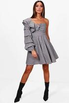 Boohoo Jamie Twist Front One Shoulder Skater Dress
