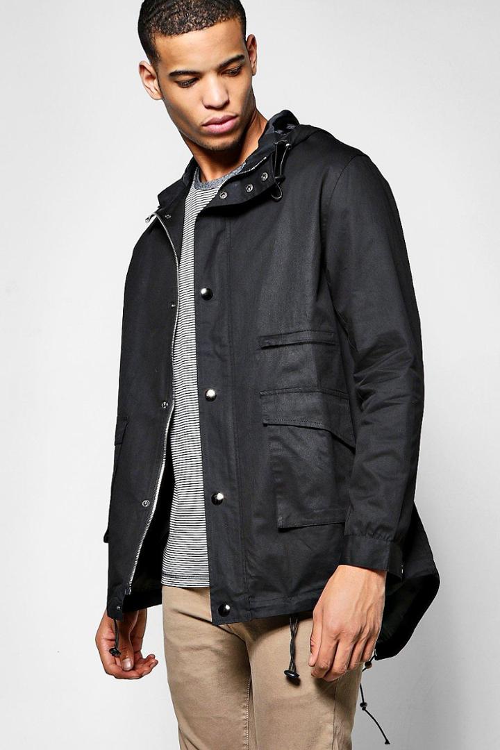 Boohoo Hooded Fishtail Cotton Parka Black