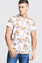 Boohoo Dot Floral Print Short Sleeve  Revere Shirt