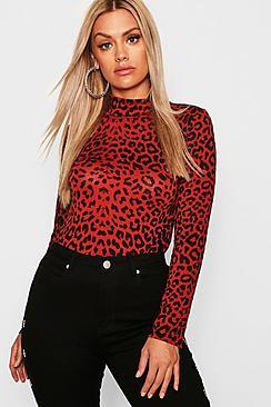 Boohoo Plus Leopard Print Roll Neck Top