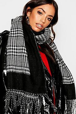 Boohoo Herringbone Check Border Woven Scarf