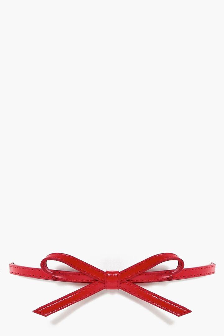 Boohoo Sophie Bow Detail Skinny Belt Red