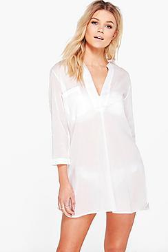 Boohoo Petite Rosie Oversized Cotton Beach Shirt