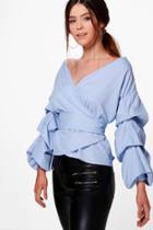 Boohoo Tall Taura Woven Rouched Sleeve Top Multi