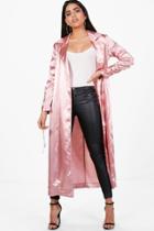 Boohoo Georgina Satin Ruched Sleeve Duster Rose