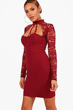 Boohoo Lace Scallop Detail Bodycon Dress