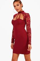 Boohoo Lace Scallop Detail Bodycon Dress
