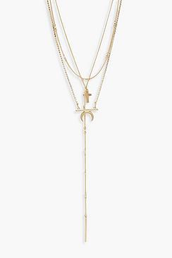 Boohoo Diamante & Horn Layered Necklace