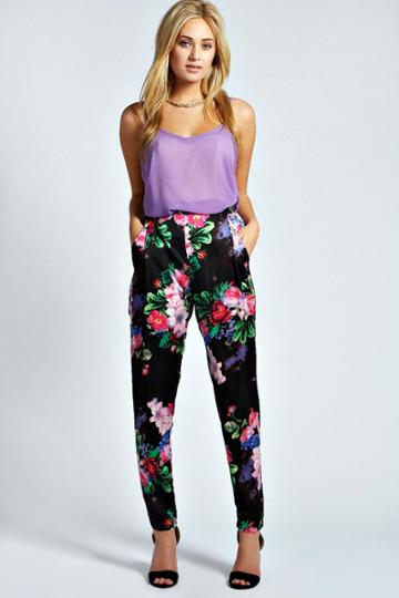 Boohoo Misha Winter Floral Tapered Formal Trousers - Black