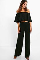 Boohoo Aria Off The Shoulder And Wide Leg Trouser Co-ord Black