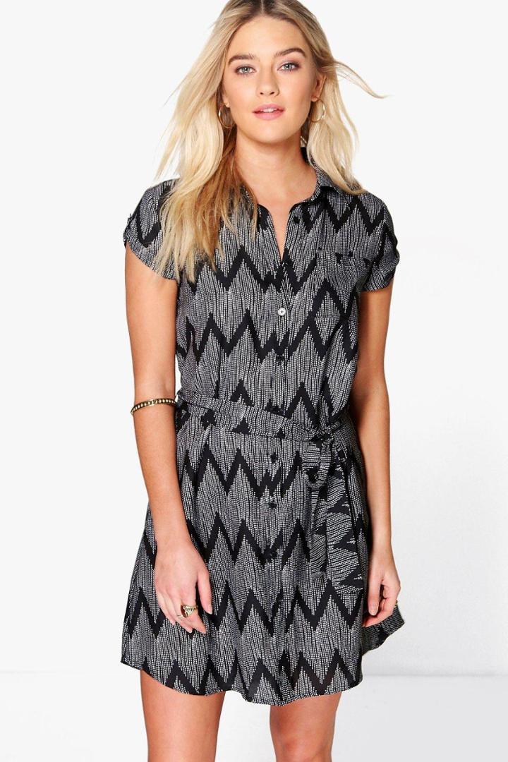 Boohoo Tatiana Short Sleeve Shirt Dress Black