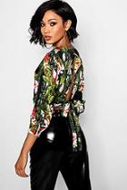 Boohoo Tall Elena Leaf Print Tie Back Crop Top