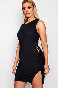 Boohoo Plus Jennie Lace Up Side Bodycon Dress