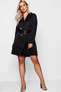 Boohoo Plus Zola Belted Woven Blazer Dress