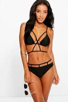 Boohoo Bilbao Harness Cross Front Triangle Bikini Black