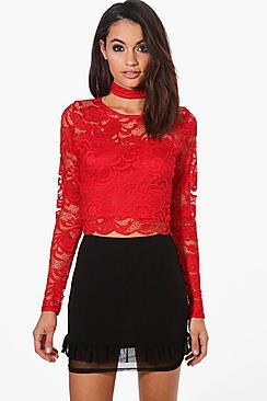 Boohoo Rebecca Scallop Lace Choker Crop