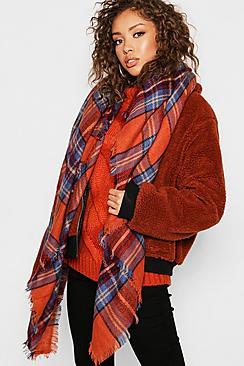 Boohoo Rust Check Square Woven Scarf