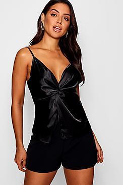 Boohoo Beth Knot Front Satin Cami Top
